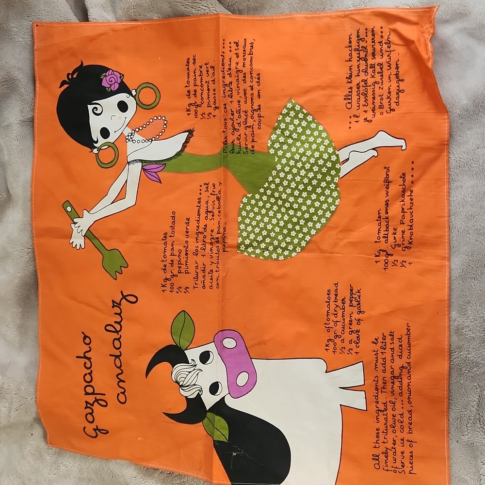 Vintage 1970s "Gazpacho amdaluz " Cotton Blend Kitchen Towel 23" x 20"